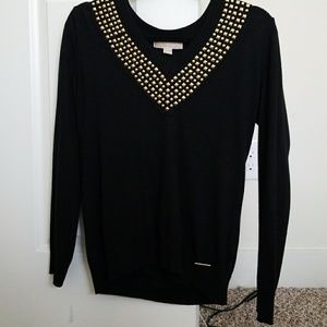 MK Michael Kors Gold Studded V Neck Sweater